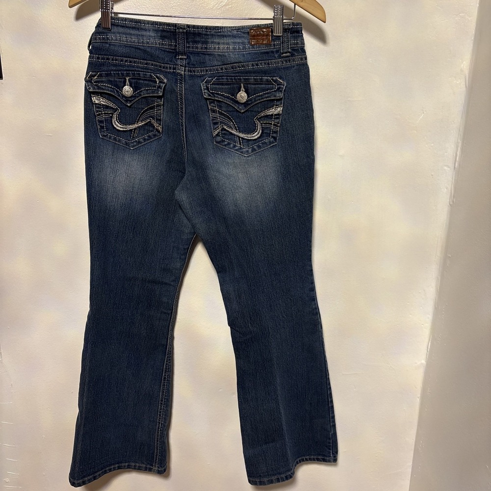 L.e.i. Sophia Hipster Flare Jeans sz 11 MED Wash Denim